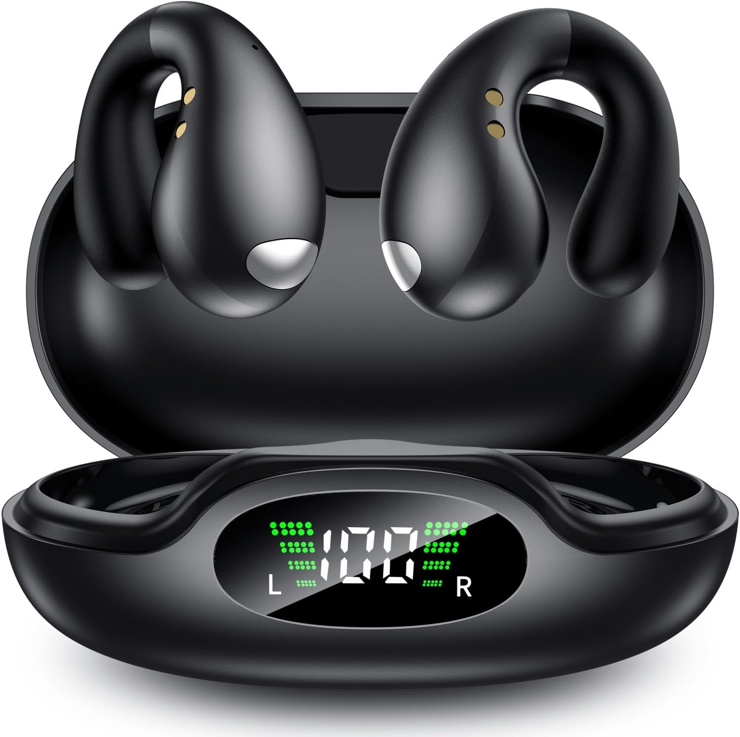 Open Ear Earbuds - Comfort Clip On Earbuds, Wireless Bone Headphones Design for Long Listening, Fast Charging for Running, Sports, and Travel, Carbon Black