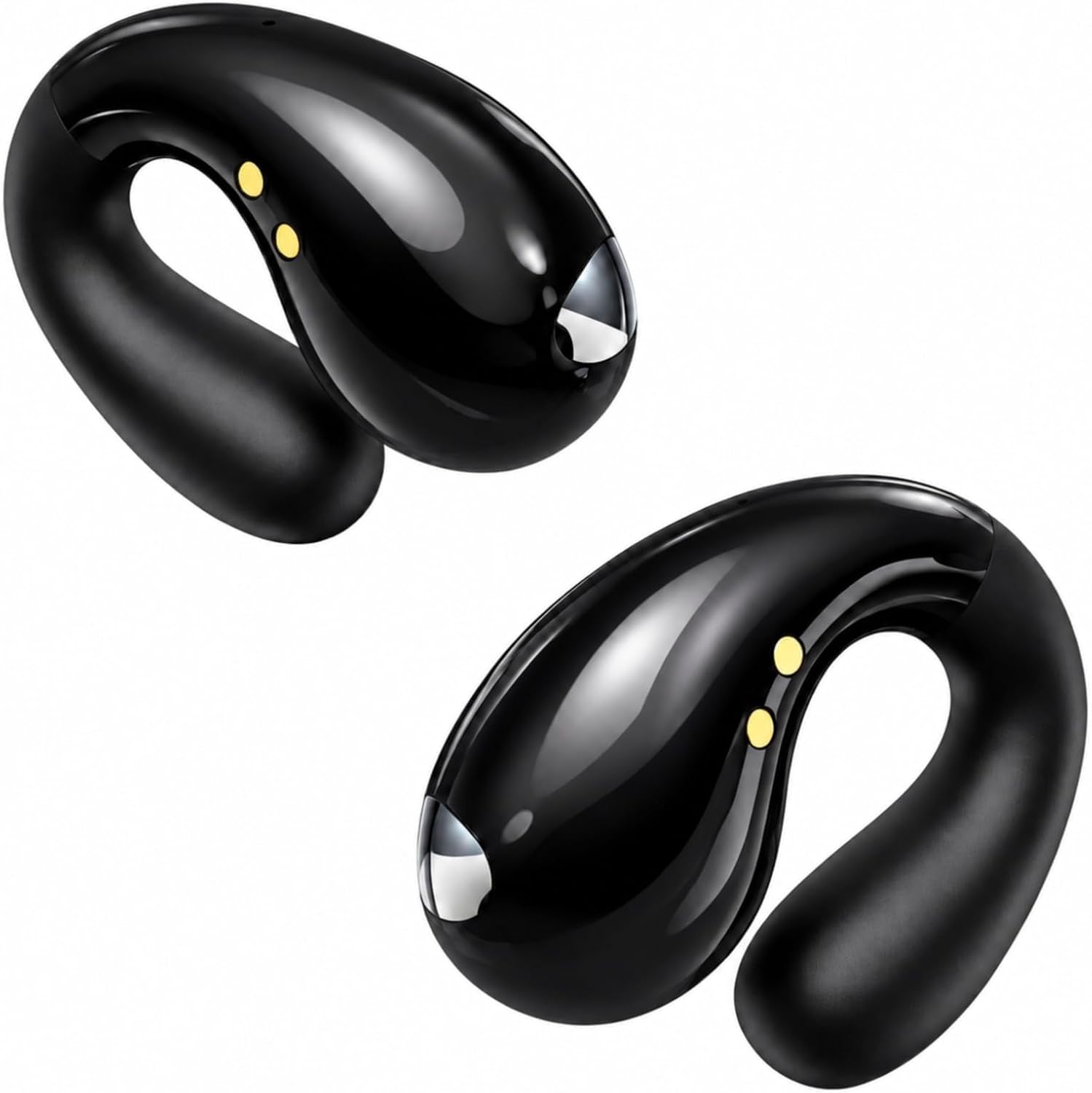 Open Ear Earbuds - Comfortable Clip-On Bone Conduction Earbuds, Over-The-Ear Open Headphones with Waterproof Build for Running, Gym Workouts, and Outdoor Sports, Obsidian Black