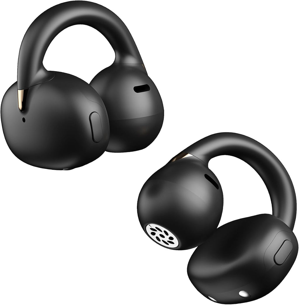 Open Ear Clip-On Headphones for Glasses Wearers - Safe for Running & Streets, 4.7g Weightless Fit, 40H Battery, Bluetooth 5.4, Black