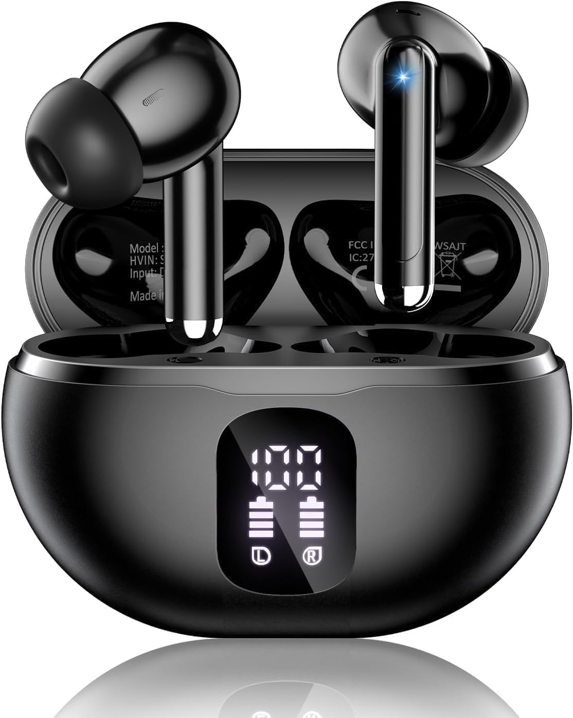 Wireless Earbuds, Bluetooth 5.4 Ear Buds Bass Stereo, Headphones with Noise Cancelling Mic, LED Display in Ear Earphones Clear Calls, IP7 Waterproof Bluetooth Earbuds for Phone/Android/iPad, Black