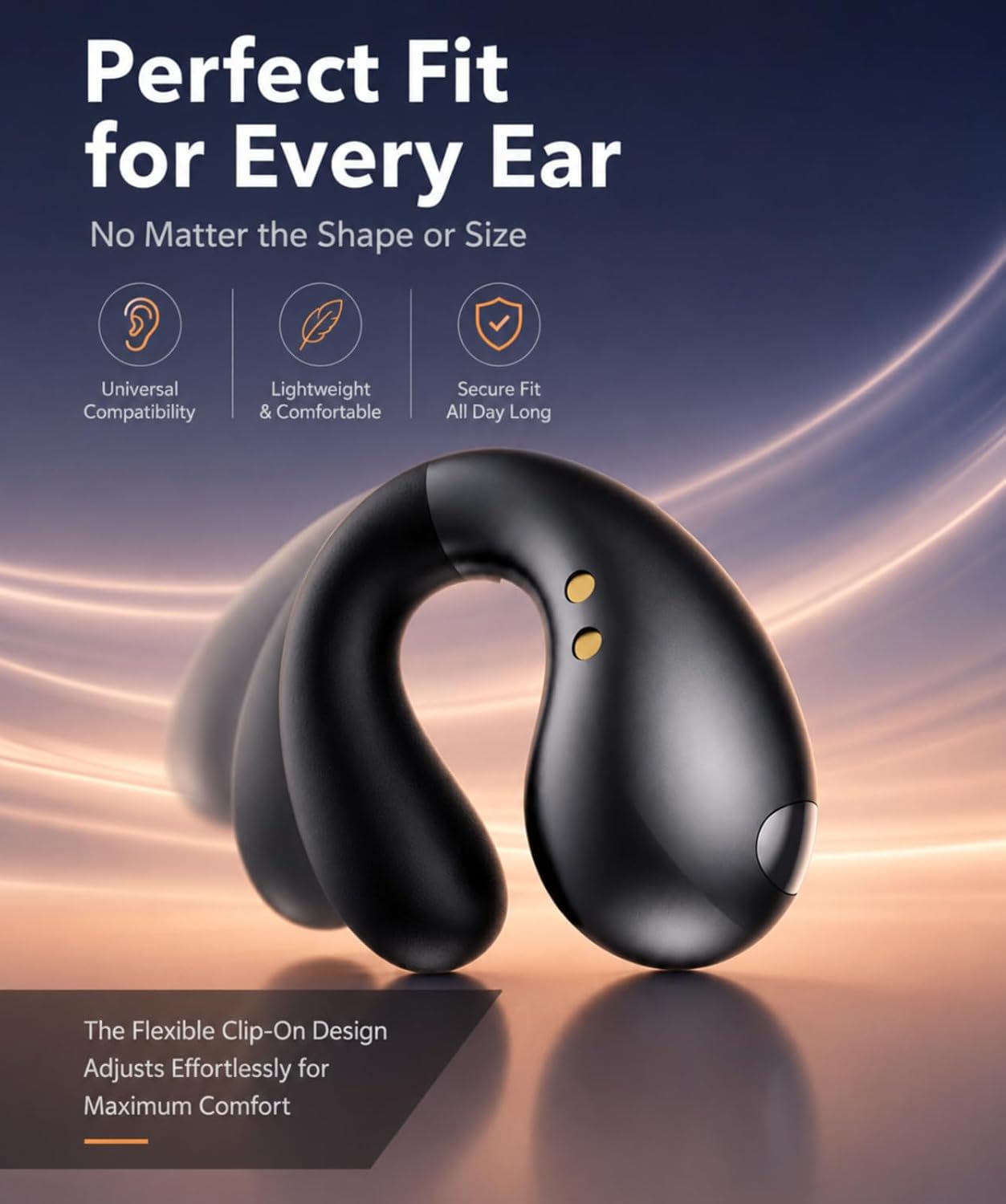 Open Ear Earbuds - Comfort Clip On Earbuds, Wireless Bone Headphones Design for Long Listening, Fast Charging for Running, Sports, and Travel, Carbon Black
