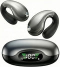 Open Ear Earbuds, Comfort Clip On Earbuds, Wireless Bone Conduction Headphones with Bluetooth 5.3, Fast Charging Fast Charging for Running, Sports, and Travel, Mirror Black