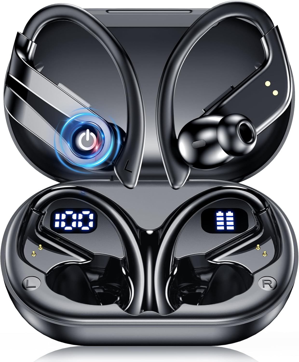 Wireless Sport Earbuds with Earhooks, 50H Playtime Bluetooth 6.1 Headphones, ENC Noise Canceling Wireless Earphones, HiFi Stereo IP68 Waterproof Ear Buds for Running Workout Gym